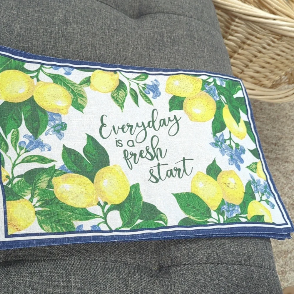Lemon Print Placemats. 4.  Freshly  Washed. Slight Imperfections-see Pics